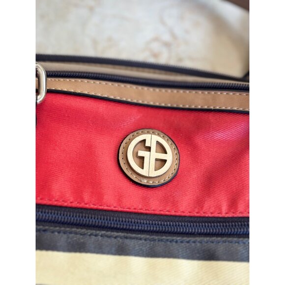 Giani Bernini Red & Black Striped Tote Bag With Tan Handles - Picture 9 of 9